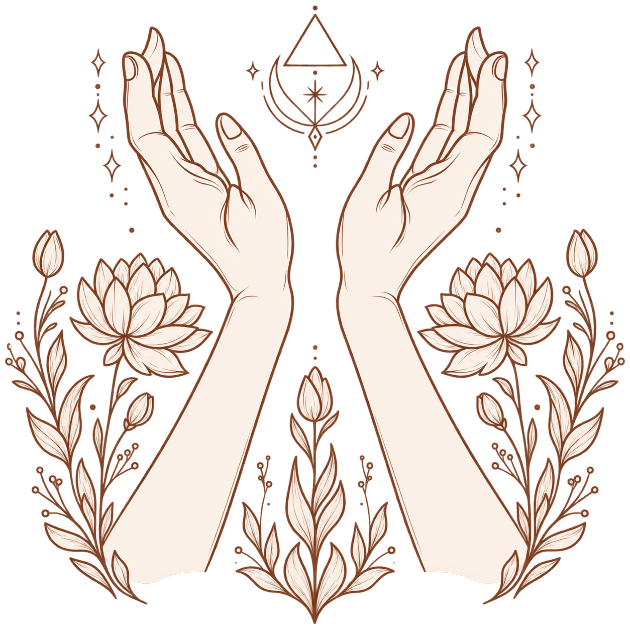 Ilustrace rukou při Reiki